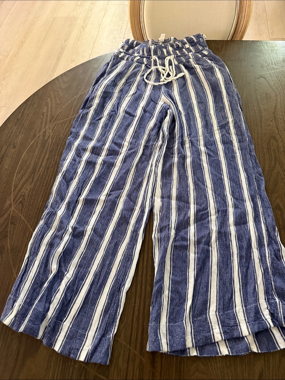 Free People Navy and White Striped Wide-Leg Pants